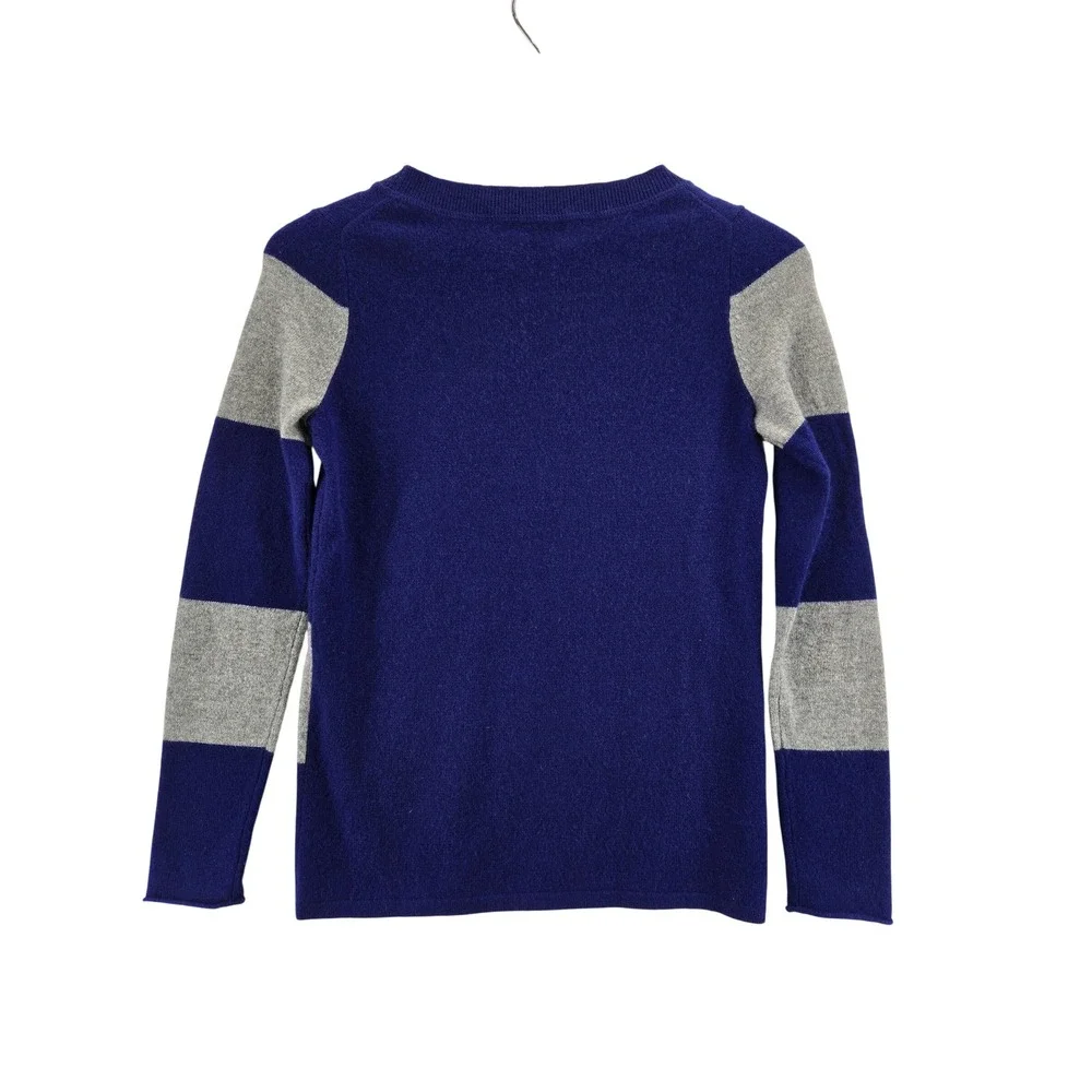 C by Bloomingdales Cashmere Sweater‎ Womens XS Blue Gray Striped Crew Neck 2-Ply